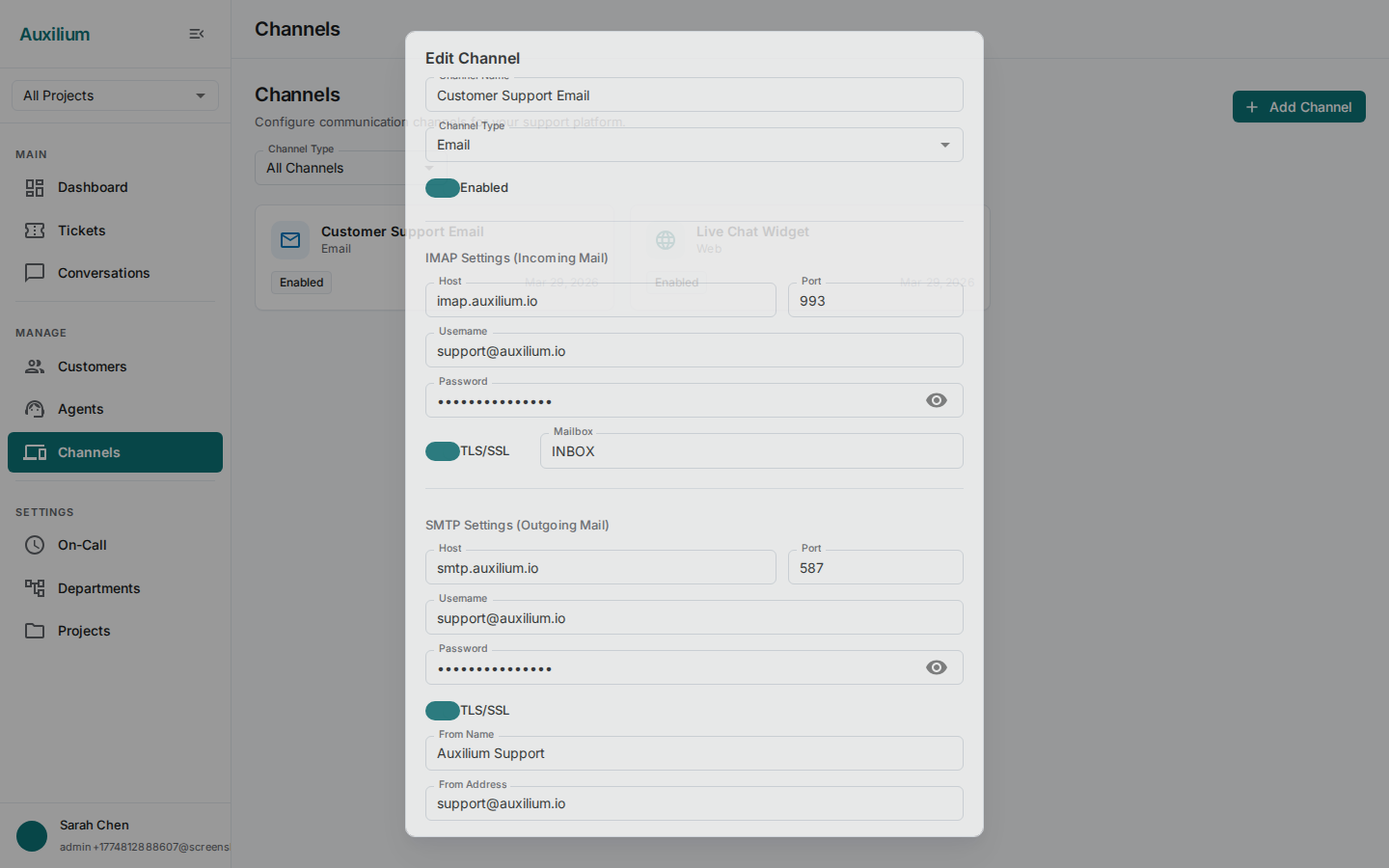Email channel configuration